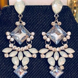 Light blue rhinestone and moonstone earrings!